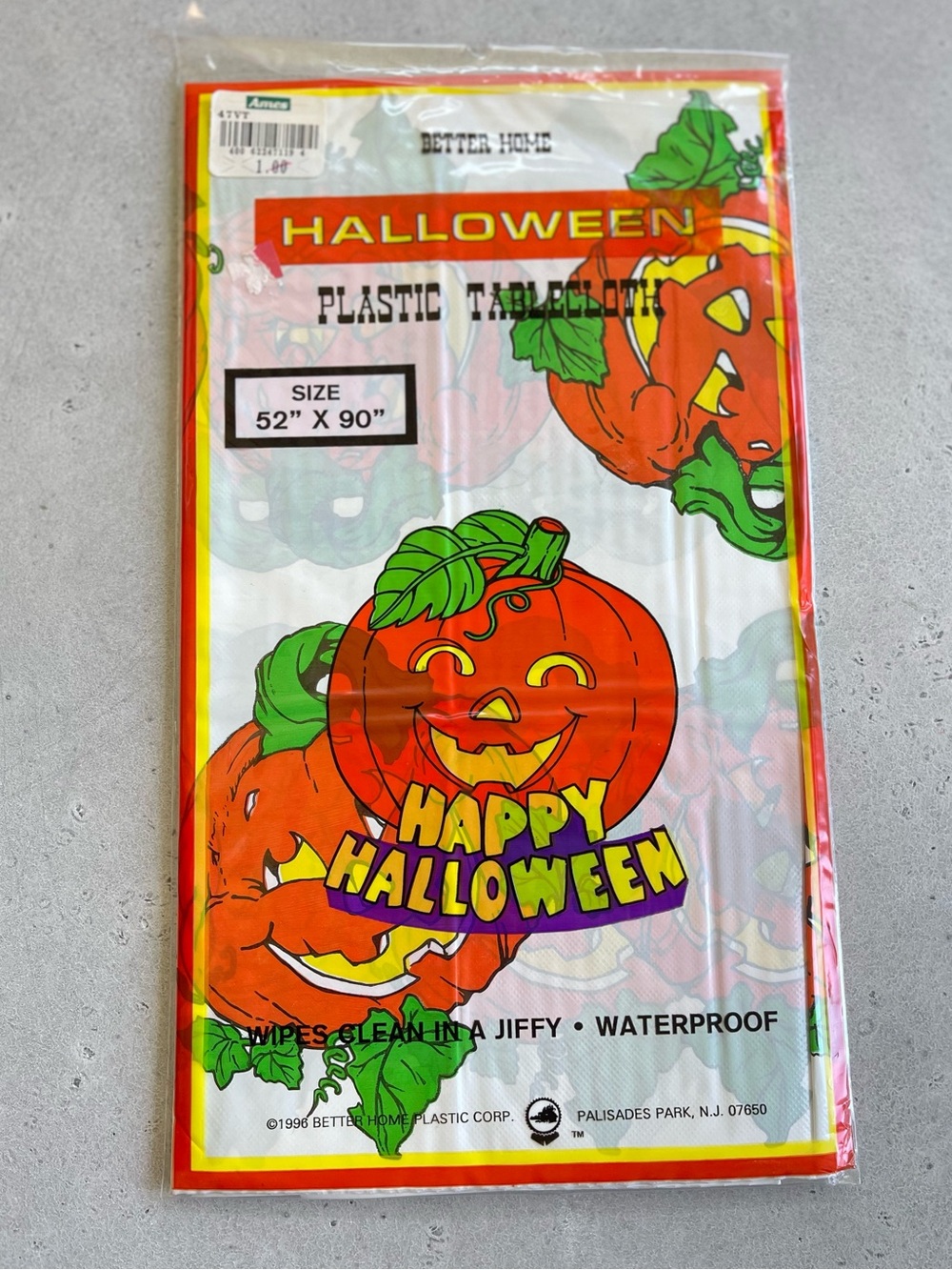 Vintage 90s Better Home Halloween Pumpkin Plastic Tablecloth 52”x90" Rectangle